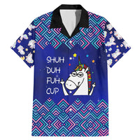 Funny Unicorn Family Matching Mermaid Dress and Hawaiian Shirt with Shuh Duh Fuh Cup Quote Blue Geometric and Cartoon - Wonder Print Shop