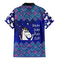 Funny Unicorn Family Matching Mermaid Dress and Hawaiian Shirt with Shuh Duh Fuh Cup Quote Blue Geometric and Cartoon - Wonder Print Shop