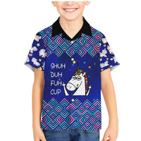 Funny Unicorn Family Matching Mermaid Dress and Hawaiian Shirt with Shuh Duh Fuh Cup Quote Blue Geometric and Cartoon - Wonder Print Shop
