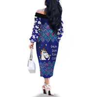 Funny Unicorn Family Matching Off The Shoulder Long Sleeve Dress and Hawaiian Shirt with Shuh Duh Fuh Cup Quote Blue Geometric and Cartoon - Wonder Print Shop