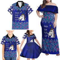Funny Unicorn Family Matching Off Shoulder Maxi Dress and Hawaiian Shirt with Shuh Duh Fuh Cup Quote Blue Geometric and Cartoon - Wonder Print Shop