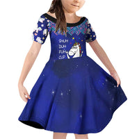 Funny Unicorn Family Matching Off Shoulder Short Dress and Hawaiian Shirt with Shuh Duh Fuh Cup Quote Blue Geometric and Cartoon - Wonder Print Shop