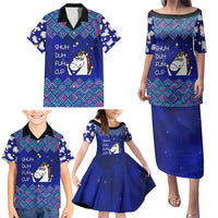 Funny Unicorn Family Matching Puletasi and Hawaiian Shirt with Shuh Duh Fuh Cup Quote Blue Geometric and Cartoon - Wonder Print Shop