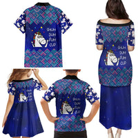 Funny Unicorn Family Matching Puletasi and Hawaiian Shirt with Shuh Duh Fuh Cup Quote Blue Geometric and Cartoon - Wonder Print Shop