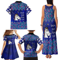 Funny Unicorn Family Matching Tank Maxi Dress and Hawaiian Shirt with Shuh Duh Fuh Cup Quote Blue Geometric and Cartoon - Wonder Print Shop