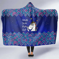 Funny Unicorn Hooded Blanket with Shuh Duh Fuh Cup Quote Blue Geometric and Cartoon - Wonder Print Shop