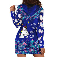 Funny Unicorn Hoodie Dress with Shuh Duh Fuh Cup Quote Blue Geometric and Cartoon - Wonder Print Shop