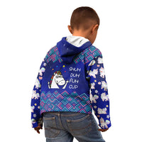 Funny Unicorn Kid Hoodie with Shuh Duh Fuh Cup Quote Blue Geometric and Cartoon - Wonder Print Shop