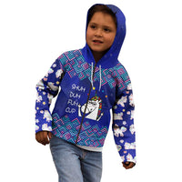 Funny Unicorn Kid Hoodie with Shuh Duh Fuh Cup Quote Blue Geometric and Cartoon - Wonder Print Shop