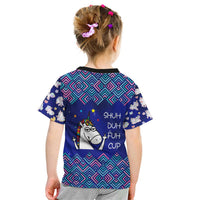 Funny Unicorn Kid T Shirt with Shuh Duh Fuh Cup Quote Blue Geometric and Cartoon - Wonder Print Shop
