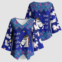 Funny Unicorn Kimono Sleeve Blouse with Shuh Duh Fuh Cup Quote Blue Geometric and Cartoon - Wonder Print Shop