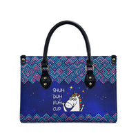 Funny Unicorn Leather Bag with Shuh Duh Fuh Cup Quote Blue Geometric and Cartoon - Wonder Print Shop