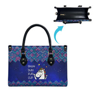 Funny Unicorn Leather Bag with Shuh Duh Fuh Cup Quote Blue Geometric and Cartoon - Wonder Print Shop