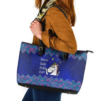 Funny Unicorn Leather Tote Bag with Shuh Duh Fuh Cup Quote Blue Geometric and Cartoon - Wonder Print Shop
