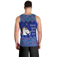 Funny Unicorn Men Tank Top with Shuh Duh Fuh Cup Quote Blue Geometric and Cartoon - Wonder Print Shop