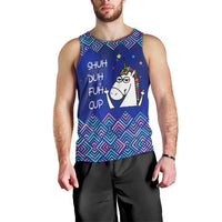 Funny Unicorn Men Tank Top with Shuh Duh Fuh Cup Quote Blue Geometric and Cartoon - Wonder Print Shop