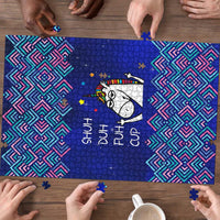Funny Unicorn Puzzle with Shuh Duh Fuh Cup Quote Blue Geometric and Cartoon - Wonder Print Shop