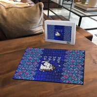 Funny Unicorn Puzzle with Shuh Duh Fuh Cup Quote Blue Geometric and Cartoon - Wonder Print Shop