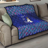 Funny Unicorn Quilt with Shuh Duh Fuh Cup Quote Blue Geometric and Cartoon - Wonder Print Shop