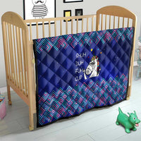Funny Unicorn Quilt with Shuh Duh Fuh Cup Quote Blue Geometric and Cartoon - Wonder Print Shop