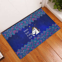 Funny Unicorn Rubber Doormat with Shuh Duh Fuh Cup Quote Blue Geometric and Cartoon - Wonder Print Shop