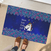 Funny Unicorn Rubber Doormat with Shuh Duh Fuh Cup Quote Blue Geometric and Cartoon - Wonder Print Shop