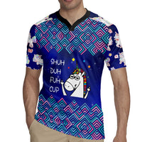 Funny Unicorn Rugby Jersey with Shuh Duh Fuh Cup Quote Blue Geometric and Cartoon - Wonder Print Shop