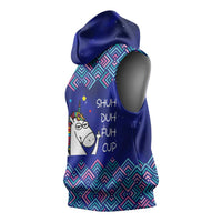 Funny Unicorn Sleeveless Hoodie with Shuh Duh Fuh Cup Quote Blue Geometric and Cartoon - Wonder Print Shop