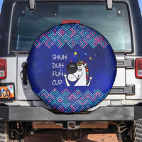 Funny Unicorn Spare Tire Cover with Shuh Duh Fuh Cup Quote Blue Geometric and Cartoon - Wonder Print Shop