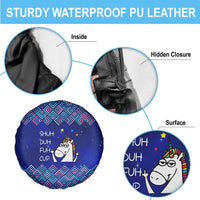 Funny Unicorn Spare Tire Cover with Shuh Duh Fuh Cup Quote Blue Geometric and Cartoon - Wonder Print Shop