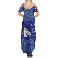 Funny Unicorn Summer Maxi Dress with Shuh Duh Fuh Cup Quote Blue Geometric and Cartoon - Wonder Print Shop
