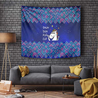Funny Unicorn Tapestry with Shuh Duh Fuh Cup Quote Blue Geometric and Cartoon - Wonder Print Shop