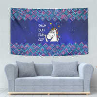 Funny Unicorn Tapestry with Shuh Duh Fuh Cup Quote Blue Geometric and Cartoon - Wonder Print Shop