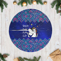 Funny Unicorn Tree Skirt with Shuh Duh Fuh Cup Quote Blue Geometric and Cartoon - Wonder Print Shop
