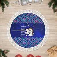 Funny Unicorn Tree Skirt with Shuh Duh Fuh Cup Quote Blue Geometric and Cartoon - Wonder Print Shop