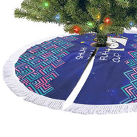Funny Unicorn Tree Skirt with Shuh Duh Fuh Cup Quote Blue Geometric and Cartoon - Wonder Print Shop