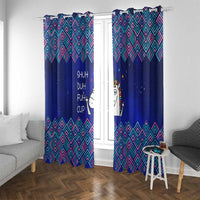 Funny Unicorn Window Curtain with Shuh Duh Fuh Cup Quote Blue Geometric and Cartoon - Wonder Print Shop