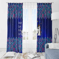 Funny Unicorn Window Curtain with Shuh Duh Fuh Cup Quote Blue Geometric and Cartoon - Wonder Print Shop