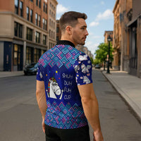 Funny Unicorn Zipper Polo Shirt with Shuh Duh Fuh Cup Quote Blue Geometric and Cartoon - Wonder Print Shop
