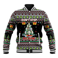 Christmas Unicorn Baseball Jacket with Don't Stop Believin Quote Tree Lights and Festive - Wonder Print Shop