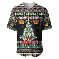 Christmas Unicorn Baseball Jersey with Don't Stop Believin Quote Tree Lights and Festive - Wonder Print Shop