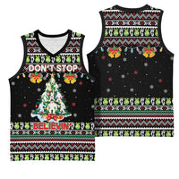 Christmas Unicorn Basketball Jersey with Don't Stop Believin Quote Tree Lights and Festive - Wonder Print Shop