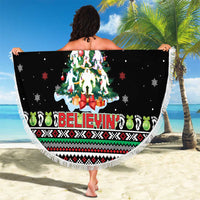 Christmas Unicorn Beach Blanket with Don't Stop Believin Quote Tree Lights and Festive - Wonder Print Shop