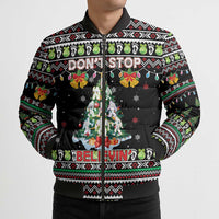 Christmas Unicorn Bomber Puffer Jacket with Don't Stop Believin Quote Tree Lights and Festive - Wonder Print Shop