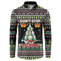 Christmas Unicorn Button Sweatshirt with Don't Stop Believin Quote Tree Lights and Festive - Wonder Print Shop