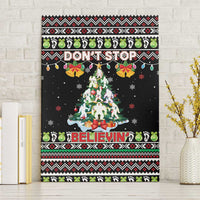 Christmas Unicorn Canvas Wall Art with Don't Stop Believin Quote Tree Lights and Festive - Wonder Print Shop