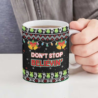 Christmas Unicorn Ceramic Mug with Don't Stop Believin Quote Tree Lights and Festive - Wonder Print Shop