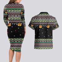 Christmas Unicorn Couples Matching Long Sleeve Bodycon Dress and Hawaiian Shirt with Don't Stop Believin Quote Tree Lights and Festive - Wonder Print Shop