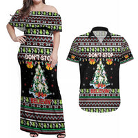 Christmas Unicorn Couples Matching Off Shoulder Maxi Dress and Hawaiian Shirt with Don't Stop Believin Quote Tree Lights and Festive - Wonder Print Shop