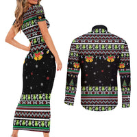 Christmas Unicorn Couples Matching Short Sleeve Bodycon Dress and Long Sleeve Button Shirt with Don't Stop Believin Quote Tree Lights and Festive - Wonder Print Shop